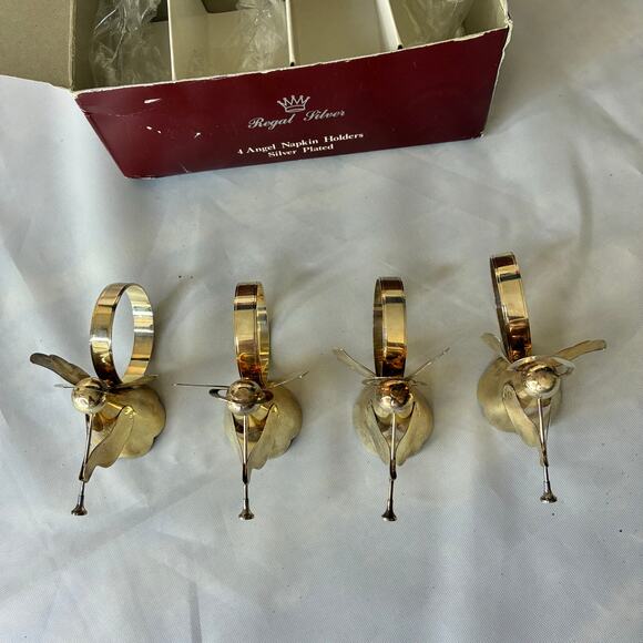 Regal Silver Vintage MCM 4 Angel Napkin Holders Silver Plate 8316.1 Christmas - Picture 7 of 10